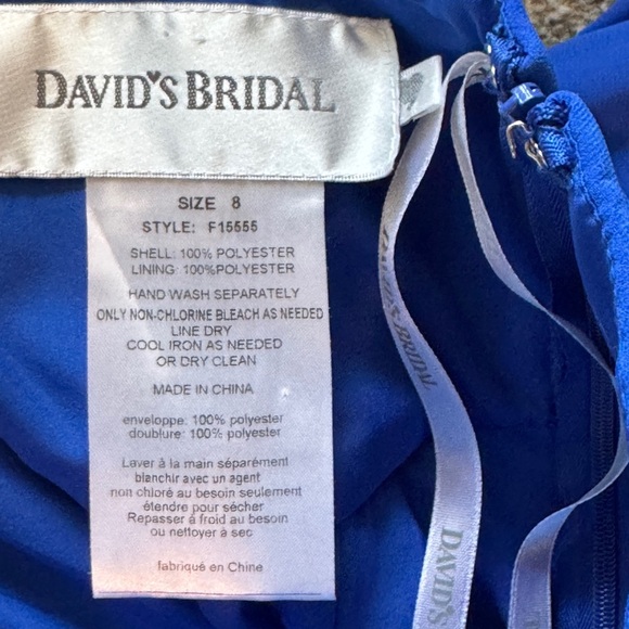 DAVID’S BRIDAL Cobalt Blue Short Chiffon Strapless Mini Dress Size 8 - Picture 7 of 8